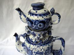 Gzhel, Quadrille Dance 2 Teapots set, Unique, signed, from collection, 2004