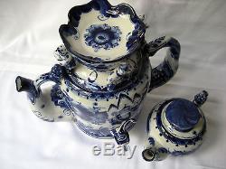 Gzhel, Quadrille Dance 2 Teapots set, Unique, signed, from collection, 2004