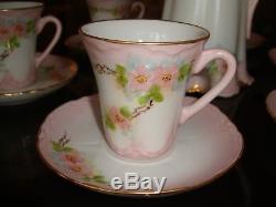 HAND PAINTED UNMARKED LIMOGES or BAVARIA CHOCOLATE COFFEE TEA SET POT & 6 CUPS