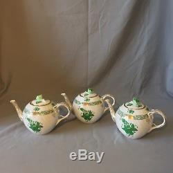 HEREND HUNGARY GREEN Handpainted Beautiful Teapot set of 3