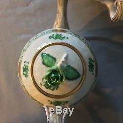 HEREND HUNGARY GREEN Handpainted Beautiful Teapot set of 3