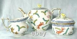 HEREND Poissons Gold Koi Fish Seaweed Teapot Creamer Sugar Bowl Tea Set UNUSED