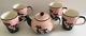 Hues N Brews Cattitude Pink Siamese Black Cats Teapot + Coffee Cup 5 Piece Set