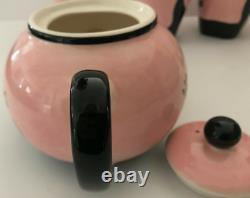 HUES N BREWS Cattitude Pink Siamese Black Cats Teapot + Coffee Cup 5 Piece Set