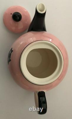 HUES N BREWS Cattitude Pink Siamese Black Cats Teapot + Coffee Cup 5 Piece Set