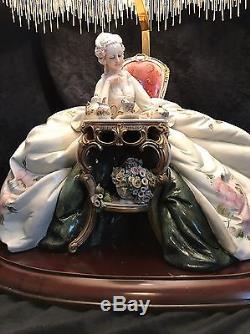 HUGE 13x20 Capodimonte Beautiful Lady Figure Tea Pot Set Roses Lamp & Shade