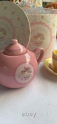 Hallmark Bunnies by the Bay Nettie Confetti's Tea Set Pot 2 Tea Cups Saucers