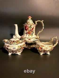 Hammersley Dresden Sprays Bone China Teapot with Creamer and Lidded Sugar bowl