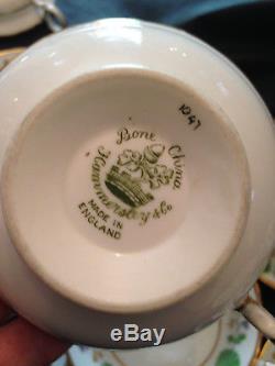 Hammersley English Bone China Palmetto Complete Tea Set, Pot/Sugar/Creamer +++