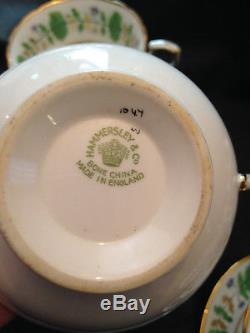 Hammersley English Bone China Palmetto Complete Tea Set, Pot/Sugar/Creamer +++