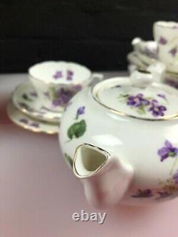 Hammersley Victorian Violets Tea Set for 5 Trios Teapot Sugar Jug Bowl Cups