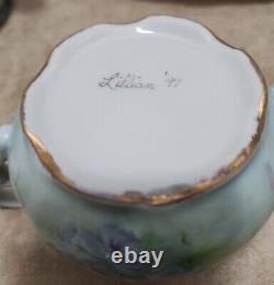 Hand Painted Artist Signed 1991 Porcelain Tea set Including Coffee Pot, Sugar