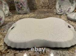 Hand Painted China Tea Set Service for 4. 13 pieces, cup & saucer holders