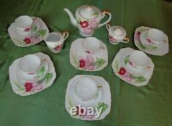 Hand Painted Japan Tea Coffee Set, Pot, Sugar, Creamer, 6 Cups, 6 Plates, Orchid