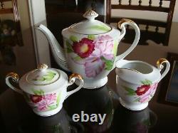 Hand Painted Japan Tea Coffee Set, Pot, Sugar, Creamer, 6 Cups, 6 Plates, Orchid