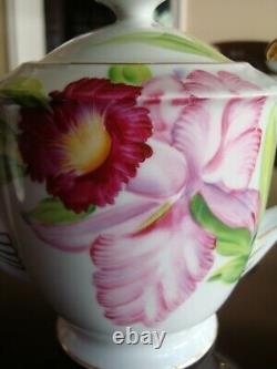 Hand Painted Japan Tea Coffee Set, Pot, Sugar, Creamer, 6 Cups, 6 Plates, Orchid