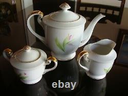 Hand Painted Japan Tea Coffee Set, Pot, Sugar, Creamer, 6 Cups, 6 Plates, Orchid