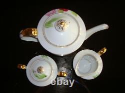 Hand Painted Japan Tea Coffee Set, Pot, Sugar, Creamer, 6 Cups, 6 Plates, Orchid