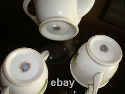 Hand Painted Japan Tea Coffee Set, Pot, Sugar, Creamer, 6 Cups, 6 Plates, Orchid