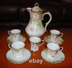 Hand Painted Nippon Tea Chocolate Coffee Set, Pot, 5 Cups & 4 Saucers, Roses