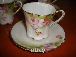 Hand Painted Nippon Tea Chocolate Coffee Set, Pot, 5 Cups & 4 Saucers, Roses