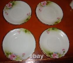 Hand Painted Nippon Tea Chocolate Coffee Set, Pot, 5 Cups & 4 Saucers, Roses