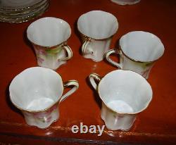 Hand Painted Nippon Tea Chocolate Coffee Set, Pot, 5 Cups & 4 Saucers, Roses