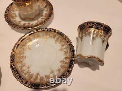 Hand painted Nippon Chocolate Pot, 4 cups and Saucers Navy Blue and Gold