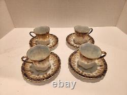 Hand painted Nippon Chocolate Pot, 4 cups and Saucers Navy Blue and Gold