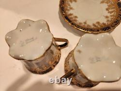 Hand painted Nippon Chocolate Pot, 4 cups and Saucers Navy Blue and Gold
