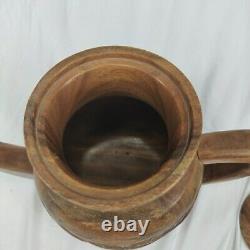 Handcrafted Wood Carved 10 pc Teapot Set With Turntable Stand & Cups Vtg