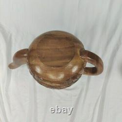Handcrafted Wood Carved 10 pc Teapot Set With Turntable Stand & Cups Vtg