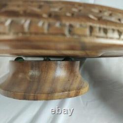 Handcrafted Wood Carved 10 pc Teapot Set With Turntable Stand & Cups Vtg