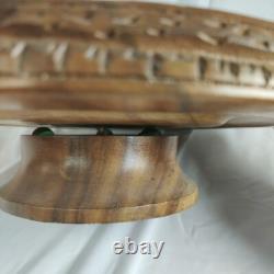 Handcrafted Wood Carved 10 pc Teapot Set With Turntable Stand & Cups Vtg