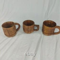 Handcrafted Wood Carved 10 pc Teapot Set With Turntable Stand & Cups Vtg