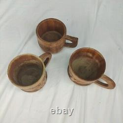 Handcrafted Wood Carved 10 pc Teapot Set With Turntable Stand & Cups Vtg