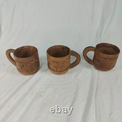 Handcrafted Wood Carved 10 pc Teapot Set With Turntable Stand & Cups Vtg