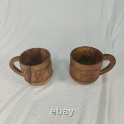 Handcrafted Wood Carved 10 pc Teapot Set With Turntable Stand & Cups Vtg