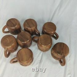 Handcrafted Wood Carved 10 pc Teapot Set With Turntable Stand & Cups Vtg