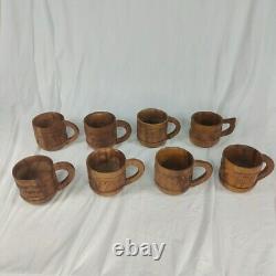 Handcrafted Wood Carved 10 pc Teapot Set With Turntable Stand & Cups Vtg