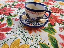Handmade Boleslawiec Polish Pottery Teapot Warmer 2 Coffee Cups Blue Bee Design