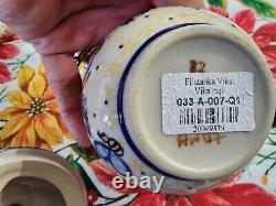 Handmade Boleslawiec Polish Pottery Teapot Warmer 2 Coffee Cups Blue Bee Design