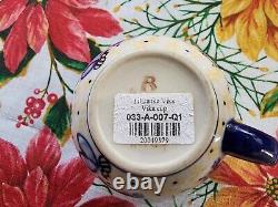 Handmade Boleslawiec Polish Pottery Teapot Warmer 2 Coffee Cups Blue Bee Design