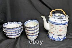 Handmade Chinese Tea Set Red Rice Eye Design Gold Trim (Pot, Cups, Bowls)