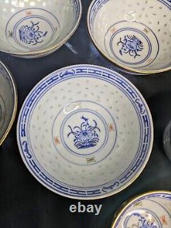 Handmade Chinese Tea Set Red Rice Eye Design Gold Trim (Pot, Cups, Bowls)