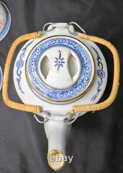 Handmade Chinese Tea Set Red Rice Eye Design Gold Trim (Pot, Cups, Bowls)