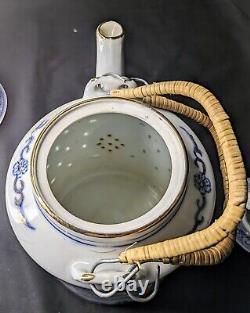 Handmade Chinese Tea Set Red Rice Eye Design Gold Trim (Pot, Cups, Bowls)