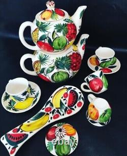 Handmade Embroidered Teapot, Spoon and Cup Set Lemon, Mixed Fruit, Olive Branch