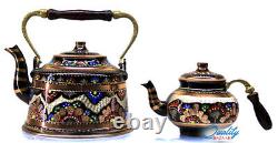 Handmade Hand Painted Hammared Copper Turkish Tea Pot Set