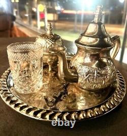 Handmade Moroccan Tea Set HTeapot Hand Engraved Tray Handcrafted Sugar Bowl